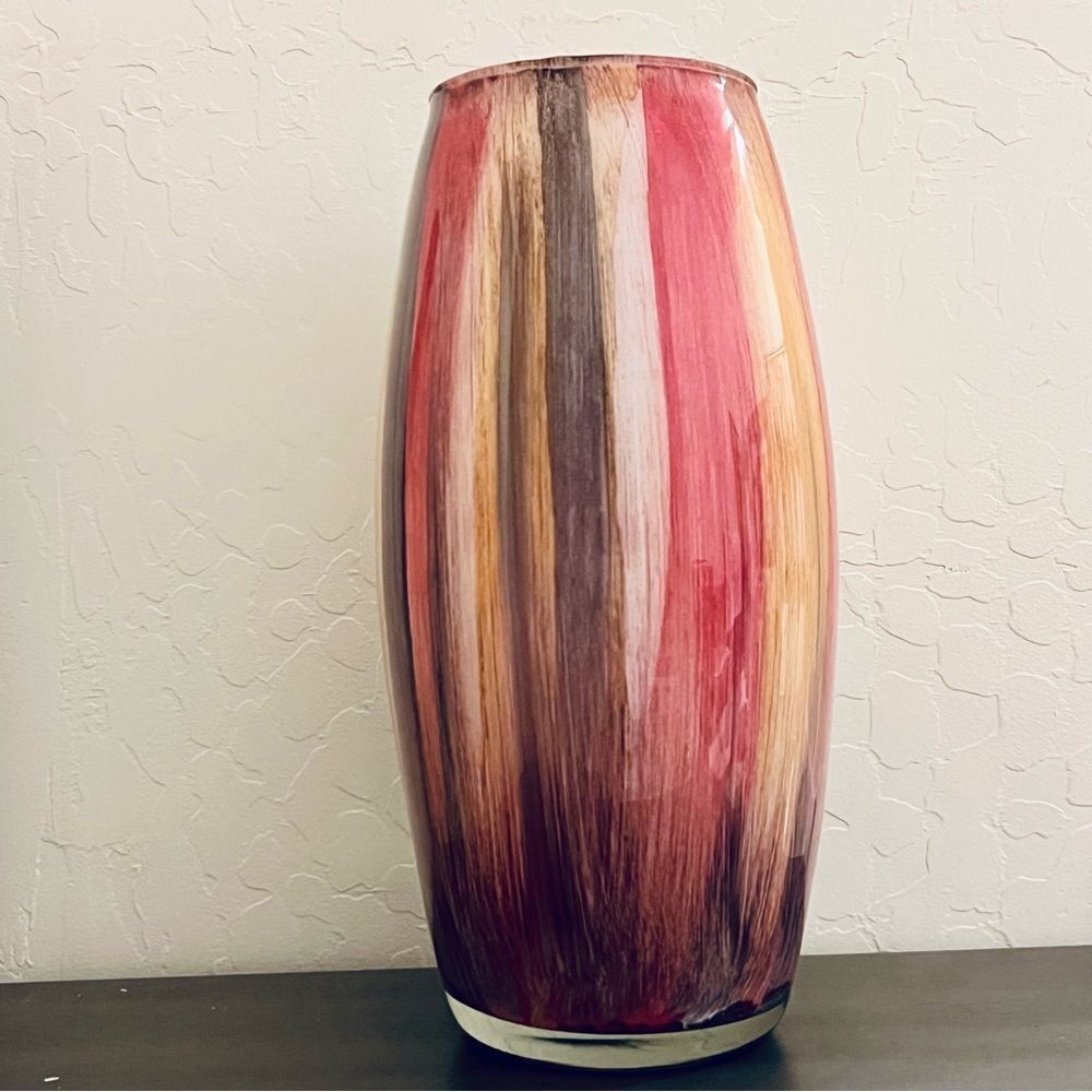 FRANCO Italy MCM Boho Watercolor Pink Gray Beige White Vertical Stripe Vase